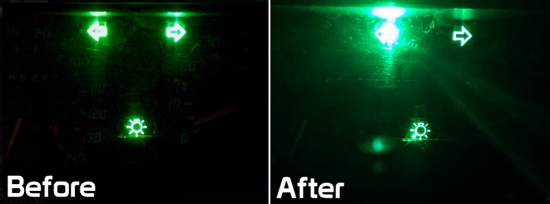 Before and after of left indicator bulb change