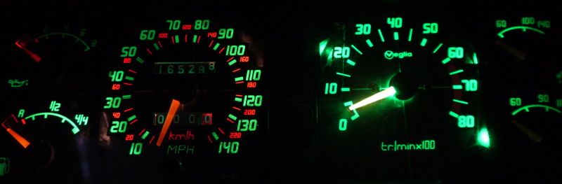 LED T5 bulbs installed behind the rev counter