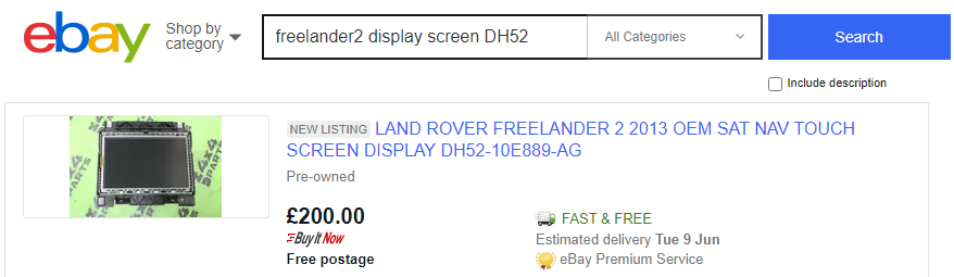 eBay search for "freelander2 display screen DH52"