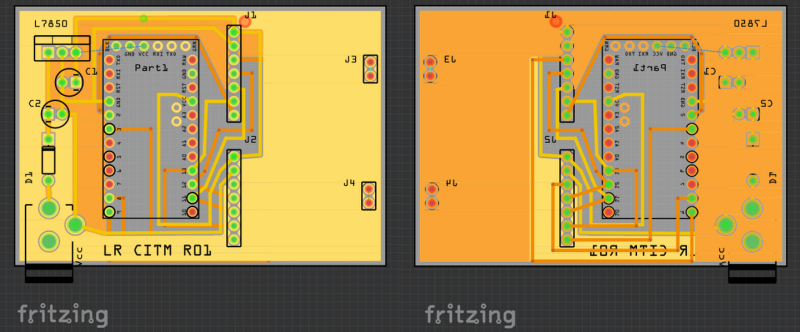 Top and bottom outlines for the CITM PCB