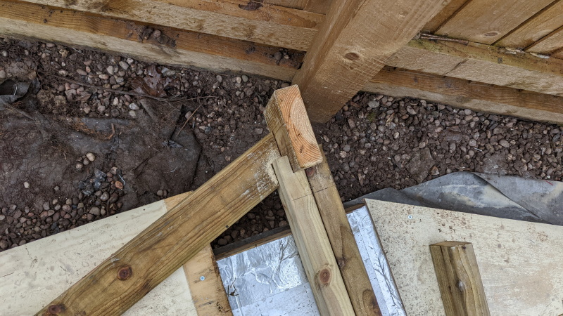 Supporting the roof beam makes the framing a little tricky.