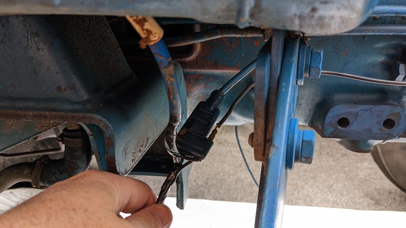 The tail light wiring connection was remade with a temporary ground wire.