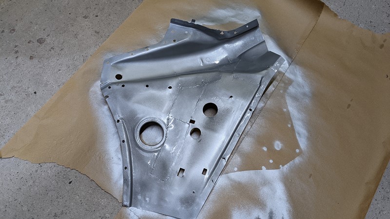 Once cleaned, the repair panel is etch primed before welding