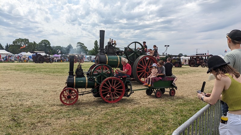 Full-size and scaled version of the same steam engine.