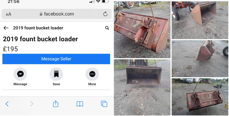 FB Marketplace advert for a perfect loader bucket.