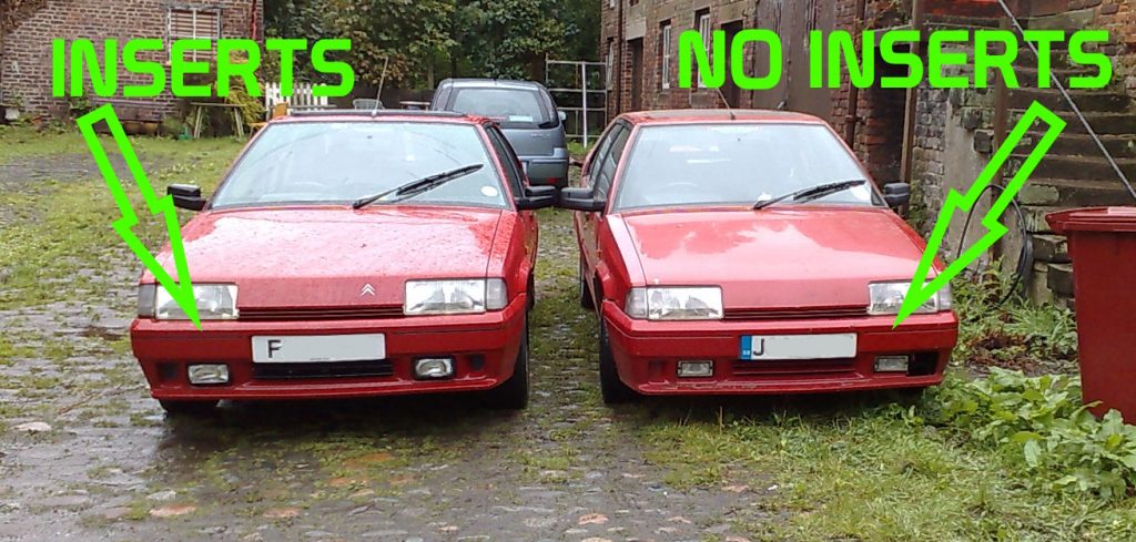 Citroen BX with and without 16V bumper trim inserts.