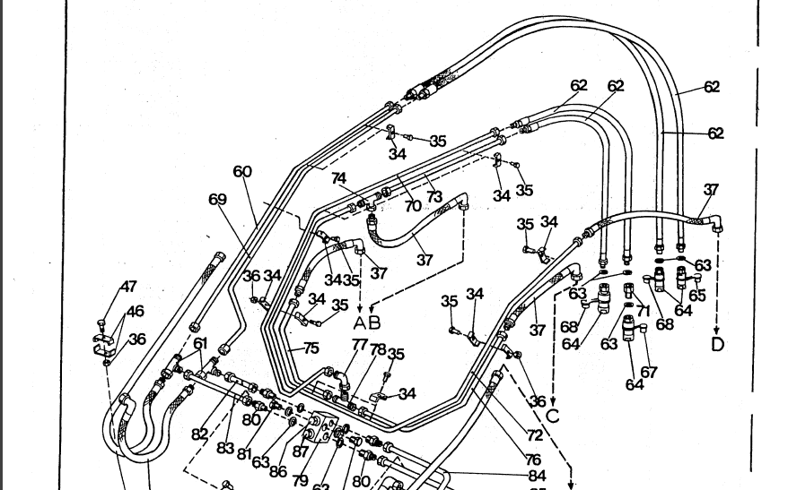 Trima parts catalogue lists all four pipes as the same number (62).